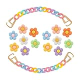 LOMOYATO Flower Shoe Charms for Croc Clog Sandals Bracelets Accessories Decoration with Chain, Cute Designer Shoe Charms for Girls Kids Teens Adults Women Party Favor