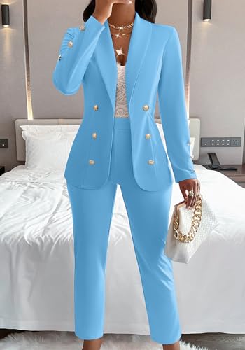 Tcremisa Women's Fashion Fall 2 Piece Blazer Set Long Sleeve Blazer and Pencil Pants Suit Sets Business Outfits2