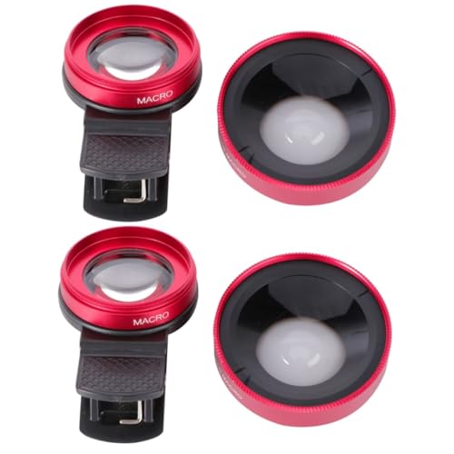 2pezzi Obiettivo Di Fotocamera Smartphone Grandangolare e Macro Facile Da Installare Per Telefono e Tablet rosso