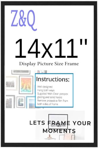 Z&Q Black 14 x 11 Inch (2 Pack) Poster Frame Crystal Clear Aclyic Front Picture Photo Frame 11x14 Inch MDF Wood Backing With Both Ways Hanging Hooks - Wall Mount Frames Home Office Decor