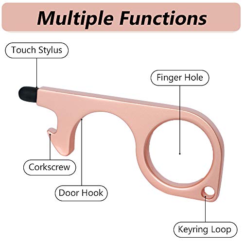 No Touch Door Opener Tool,4 Pack Touchless Door Opener Button Pusher Retractable Keychain Tool with Stylus Tips,Touchless Key Tool for Touchscreens,Handles,Bottle Opener,Elevators,ATM,Keypads