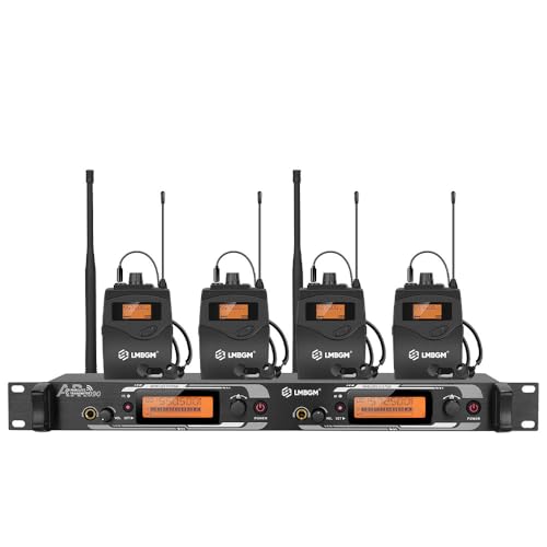 LMBGM AR2090 Mono UHF Dual Channel Wireless in-Ear Monitoring System Ideal for Recording Studios, Churches, and Band Performances. (2 Channel, 4Bodypack)