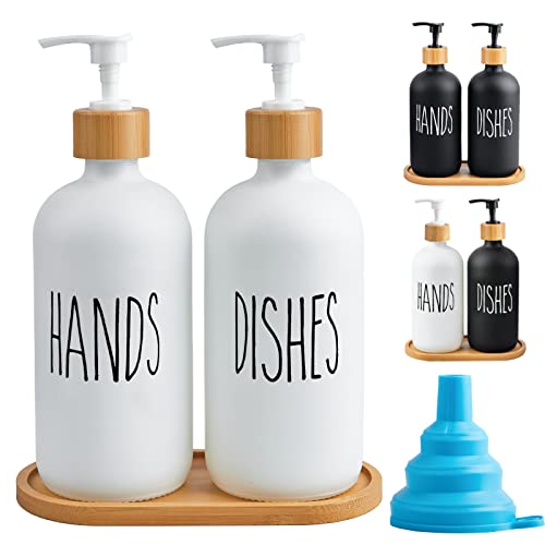 Hand and Dish Soap Dispenser Set 16 oz Refillable Glass Soap Dispenser