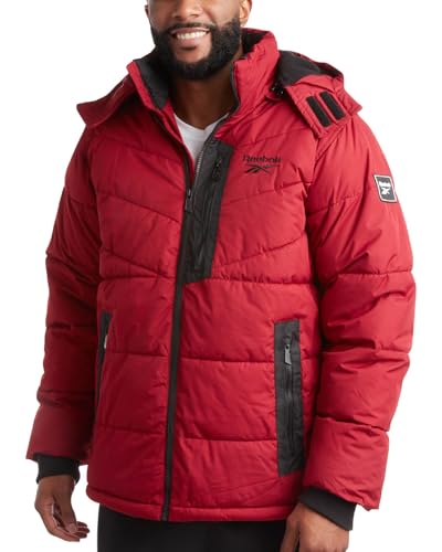 Image of Reebok Mens Winter Jacket - Thick Heavyweight Ski Winter Coat - Warm Insulated Quilted Hooded Puffer Coat for Men