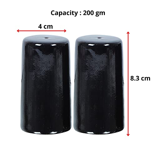 Image of Indian Handcrafted Ceramic Salt and Pepper Shaker /Dispenser Set with Perfect Pour Holes for Kitchen Dining Table Picnic Office Restaurant Hotel (Set of 2) Black