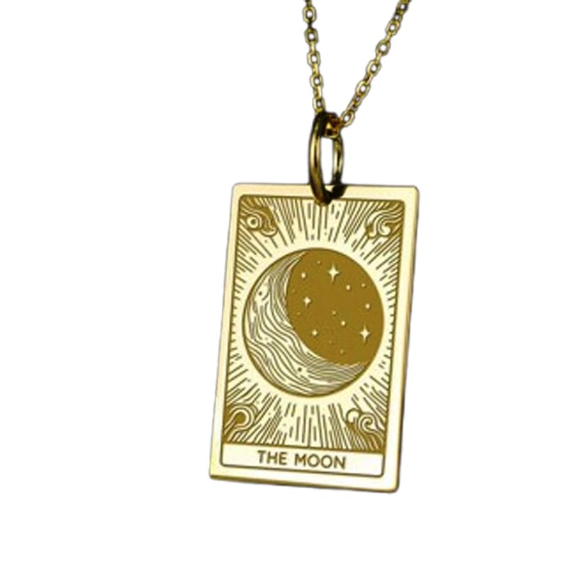 Collier lune gravée argent plaqué or anti-ternissement bijou fait main durable