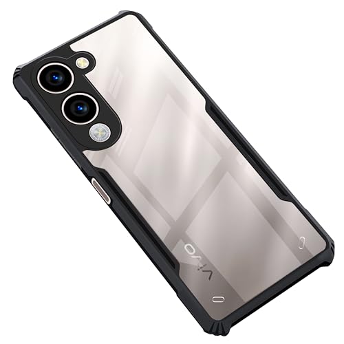 Image of CEDO Backcover for Vivo Y19e (4G) / Vivo Y19 (5G) | Camera Protection Shockproof Bumper-Edge | Acrylic Crystal Clear 360 Degree Protection TPU+PC | Transparent Eagle Back Case Cover (Black)