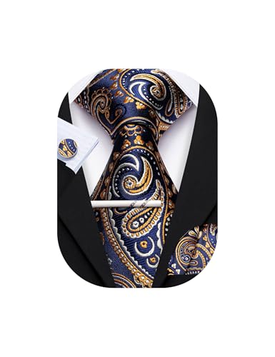 Image of YOHOWA Mens Ties Set Wedding Paisley Neckties with Handkerchief Cufflinks Formal Business