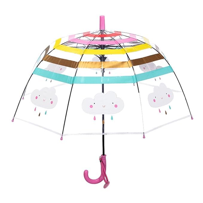 Image of Rainbow Smiling Sun Umbrellas Children Magic Cloud Transparent, See through Dome Umbrella for Children, Umbrella for Girls and Boys, Umbrella for Kids