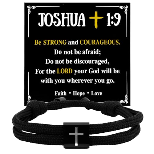 Pulsera cristiana cruz ajustable negra para hombre miniatura 1