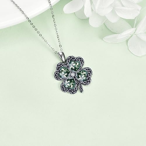 YAFEINI Clover Necklace Moonstone/Moss Agate Sterling Silver Shamrock Pendant Mothers Day for Women Mom3