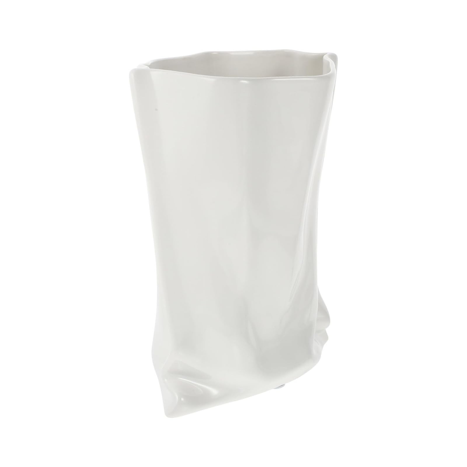 Vasen für die Wohnzimmerdekoration Keramikvase, milchweiß, Desktop-Blumenbehälter, Ornament, kreative faltige Taschenform Fürs Wohnzimmer