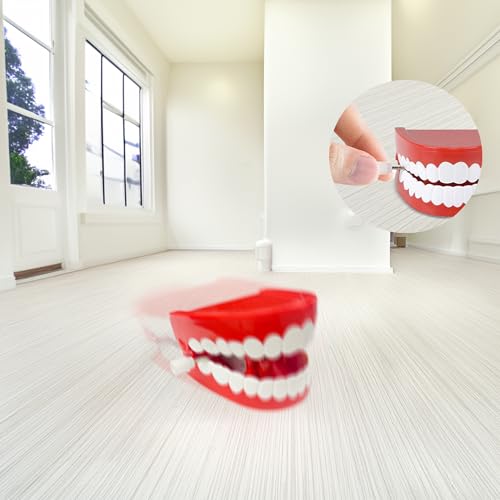Vaulted Skulls & Co Chattering Teeth Wind Up Toy | Walking Teeth Gag Gift | Chomping Teeth Wind Up | Chatter Teeth Toy | 2.5\" | Red/White - Thumbnail 2