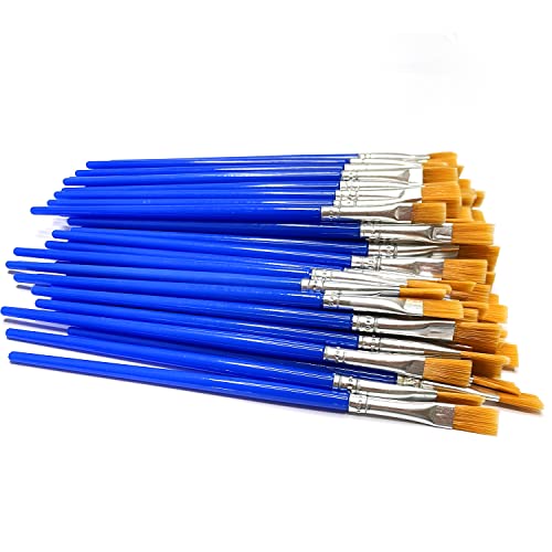 Miconate Bulk Paintbrushes With Flat Nylon Hair,Plastic Short Handle For Coloring With Watercolor Painting Brush Set For Art Class，School，Kids (14Cm Flat Tip (60Pcs)) #TOP1