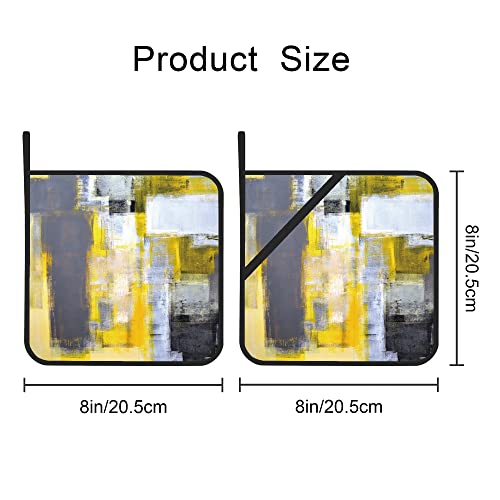 Grey And Yellow Abstract Art Painting Pot Holders Set Of 2 Kitchen Heat Resistant Potholder For Microwave Cooking Baking Oven End Dishes And Bbq #TOP1