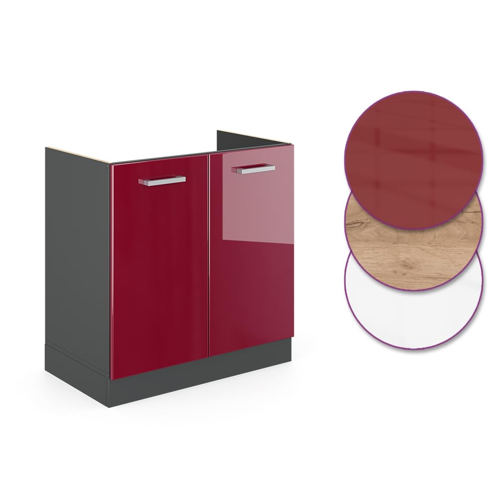 80cm Spülenunterschrank Raul Bordeaux Hochglanz/Anthrazit Modernes Design für Küche Organisation und Aufbewahrung