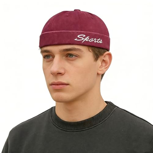 Image of Classic Vintage Style Solid Color Sailor brimless Skull hat Casual Washed Cotton Rolled Cuff Harbour Hat