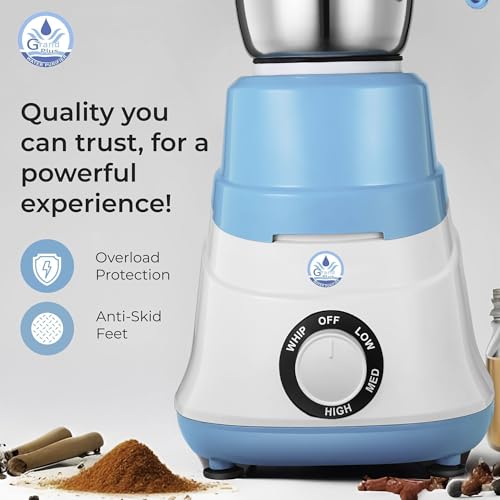 Image of GRAND PLUS Sky Blue 550 W Mixer Grinder with 3 Multipurpose Jars for Grinding, Blending & Mixing | High-Performance Motor | Super Efficient & Power Saving | 1Y Warranty(Neo | 3 Jars |White, Sky Blue)