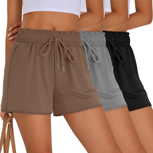 Neer 3 Pack Women's Sweat Shorts Casual Summer Drawstring Comfy R...