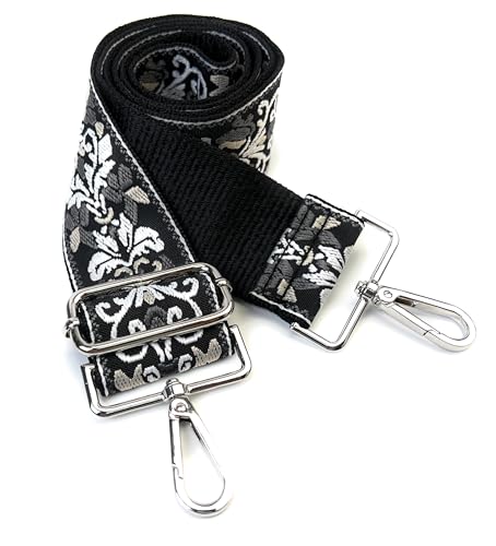 Image of Purse Strap Replacement for Crossbody Bags & Handbags | Premium Webbing with Silver Hardware Clip-On Installation Adjustable Length Comfortable Wide Guitar Style Strap