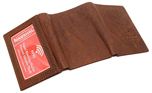 MARSHAL RFID Blocking Cross Genuine Leather Bifold Trifold Wallet for Men (Trifold)4