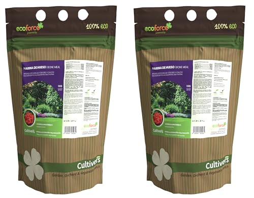 CULTIVERS Harina de Hueso 2x1 kg | Abono para Plantas Ecológico con 30% de Fósforo y 38% de Calcio | Fertilizante para Suelo y Jardín Apto para Enraizamiento, Floración y Desarrollo del Fruto