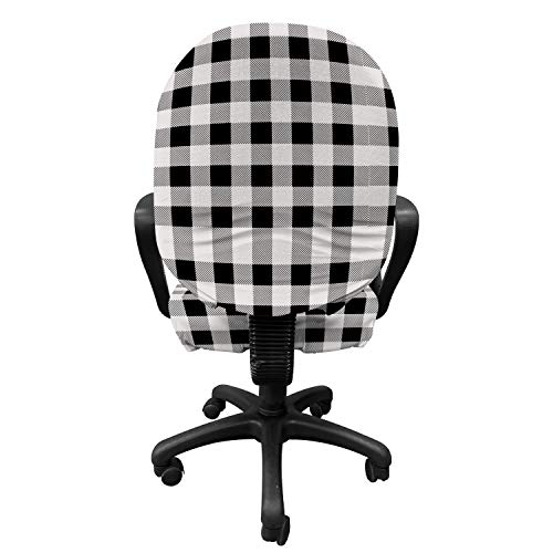 Lunarable Plaid Office Chair Slipcover, Monochrome Traditional Lumberjack Pattern Repating Checkered Squares Design, Protective Stretch Decorative Fabric Cover, Standard Size, Black Grey #TOP1