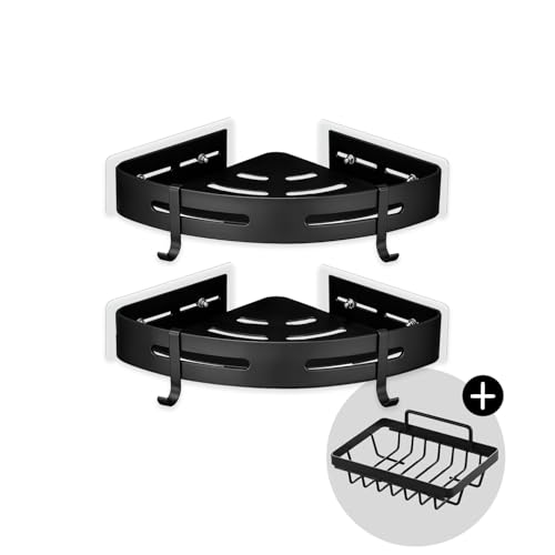 NOAXY® Set 2 Estanteria Ducha + 1 jabonera | Estante baño sin Taladro | Accesorios sin Taladro | Estante Ducha | jabonera baño