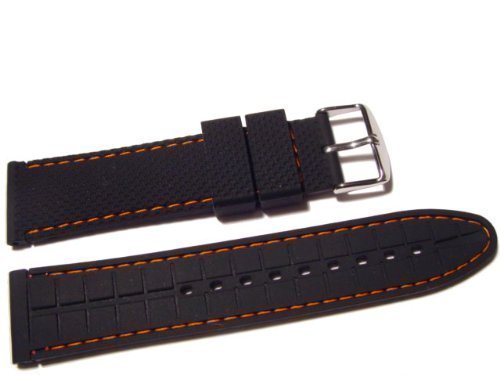 VK von Buran01.com Uhrenarmband-Uhrband Silikon schwarz mit orange Naht 18mm Cover