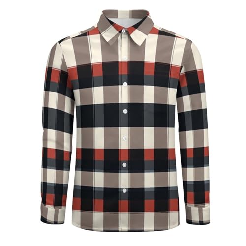 Mens Plaid Button Down Shirts Long Sleeve Vintage 1980s Casual Shirt Western Shirts