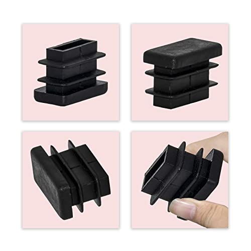 Image of Flyshop 8 Pack Black Chair Glide Inserts Plastic Plugs Rectangle Pipe Tubing End Caps 10 x 20 mm, 3 /8 inch x 13 /16 inch