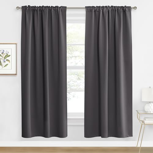 Image of RYB HOME Blackout Curtains for Living Room, Back Tab & Rod Pocket Top Insulating Window Decor for Bedroom Dining Sliding Glass Door Home Office, W 62 x L 84, Grey, 2 Panels