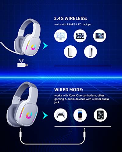 Jeecoo G80 Wireless Gaming Headset - 7.1 Surround Sound, Detachable Noise Canceling Mic, Low Latency 2.4G Wireless Gaming Headphones, Shining Rgb - Works With Ps4 Ps5 Pc Laptop Computers #TOP7