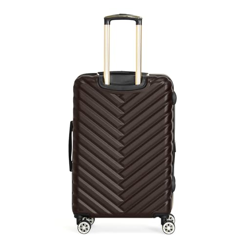 Image of Kenneth Cole REACTION Madison Square Lightweight Hardside Chevron Expandable Spinner Luggage, Chocolate Brown, 24-Inch Checked, Kenneth Cole Reaction Women's Madison Square Hardside Chevron Expandable