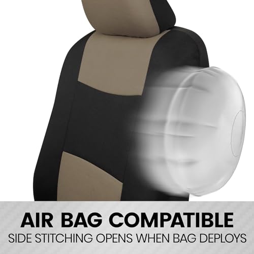 Image of BDK PolyPro 2-Pack Front Car Seat Covers Set in Beige /Black - Front Seat Covers for Cars Trucks Vans SUVs Sedans, Easy to Install Front Car Seat Cover Protection, Universal Fit Car Accessories