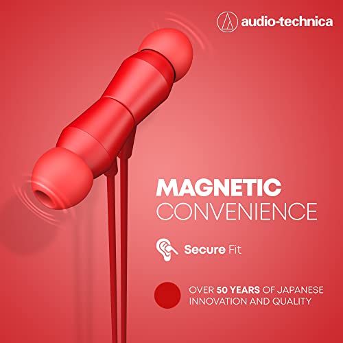 Image of Audio-Technica CLR100BT Bluetooth Neckband with 200 Hours Standby Time Volume Control Extra Bass Noise Isolation and Magnetic Buds (Red)