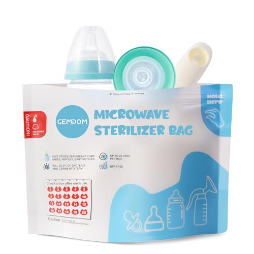 Gemdom 15 Pack Microwave Steam Sterilizer Bags Plus, Large Size for Baby Bottles Soothers, Teethers, Breast Pump Parts, Training Cups and Accessories,...