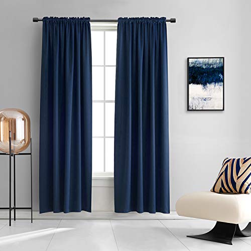 Image of DONREN Dark Blue Blackout Curtains for Living Room - Rod Pocket Thermal Insulated Room Darkening Curtains for Dining Room (42 x 84 Inch,Set of 2 Panels)