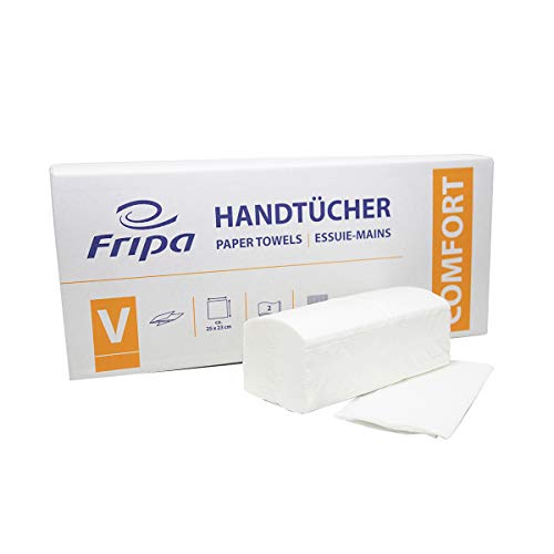 Fripa 4042101 Papiertücher Comfort: 2-lagig, 20x150 Tücher, 100% Zellstoff, V-Falz, reißfest, hochweiß