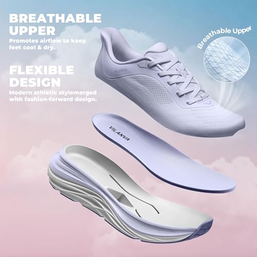 Image of Vilanva Women's Comfortable Walking Shoes Cushion Running Tennis Shoes Non-Slip Workout Gym Athletic Breathable Trendy Fashion Sneakers