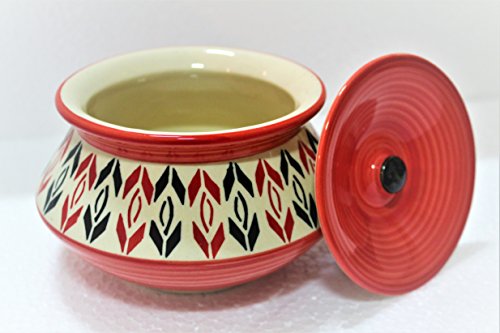 Indian Traditional Hand Painted Dahi Handi/Dahi Pot/Yogurt Pot/Serving Bowl with Lid/Earthernware/Ceramic Handi Set - capacity 750 mL / 25 oz. (DH01)
