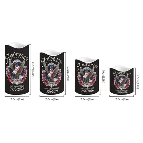 Image of Bald Eagle 250th Anniversary Flameless Candles American Flag LED Candle Battery Operated with Remote Timer Patriotic Flickering Candle for Independence Day Home Outdoor Decor, 4 Pack