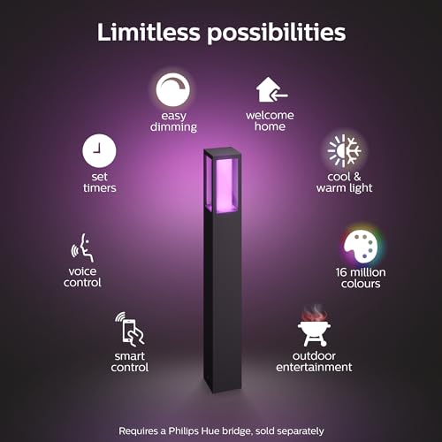 Philips Hue Impress White and Colour Ambiance Pedestal [UK Version - Black] Low Voltage. For Outdoor Lighting, Patio, Terrace, Garden. - 3