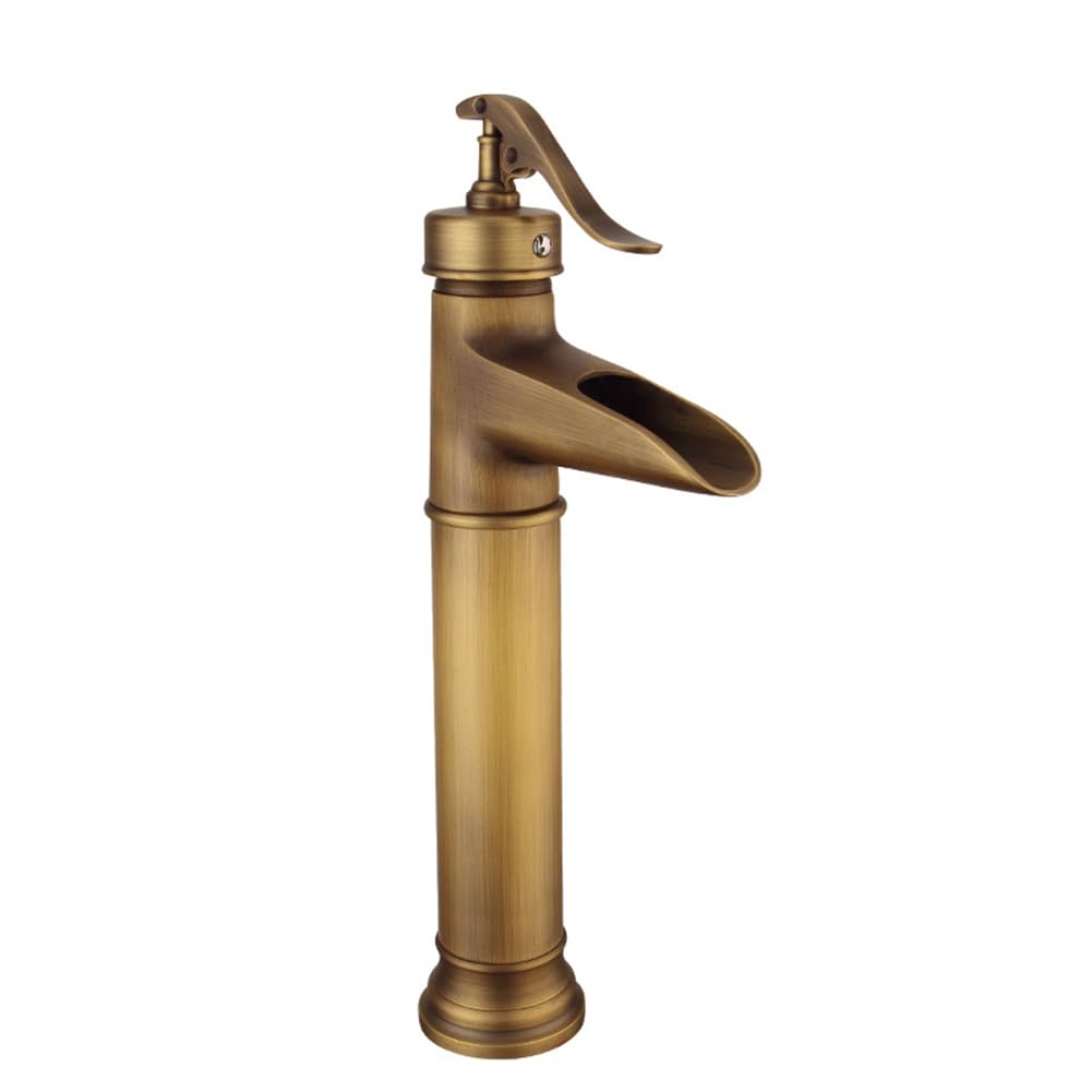 Mitigeur de lavabo haut cascade de salle de bain rétro en laiton
