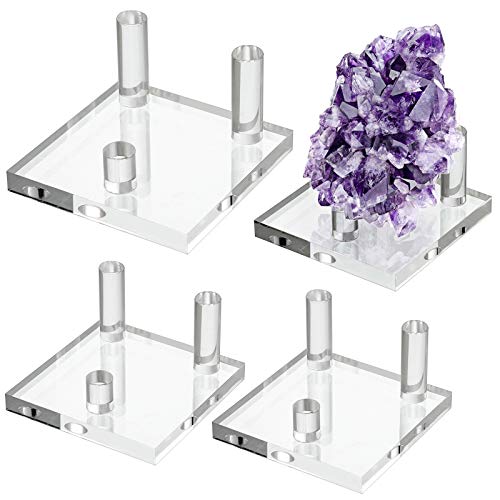 Hipiwe Clear Acrylic Display Stand - Three-Peg Display Easel Stands for Fossil Coral Geodes Rock Mineral Agate Small Collectibles Set of 4