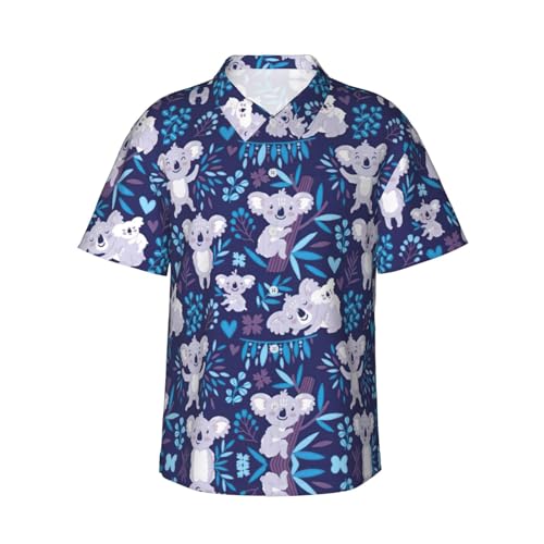Chemise hawaïenne koala homme d'été à manches courtes et poche poitrine S-3XL