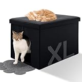 MEEXPAWS Cat Litter Box Enclosure Furniture Hidden, Cat Washroom Bench Storage Cabinet |Large 25.6'' x 17.7'' x 17.7''| Dog Proof | Waterproof Inside/Easy Clean | Easy Assembly | Odor Control(Black)