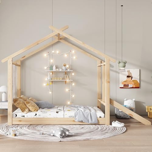 Merax Kinderbett mit Rutsche und Weißwandtafel, Holzhausdesign,...
