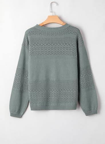 Image of SHEWIN Women's Sweaters Casual Long Sleeve V Neck Crewneck Lightweight Crochet Pullover Sweater Tops