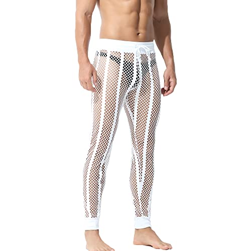 Men's Mesh See Through Pajama Breathable Long Pants Sleep Lounge Nightwear Homewear Bottoms